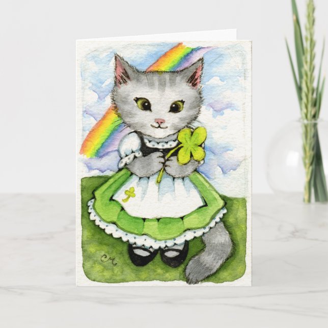 Gatito afortunado - tarjeta del gato de St Patrick (Anverso)