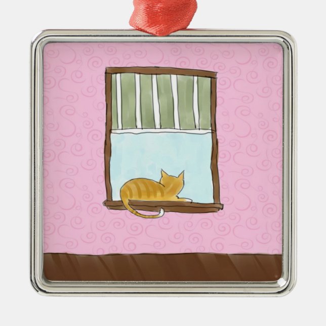 Gatito amarillo en un ornamento de la ventana (Frente)