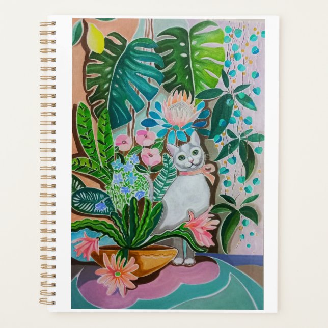 Gatito blanco en el planificador Greenary (Anverso)