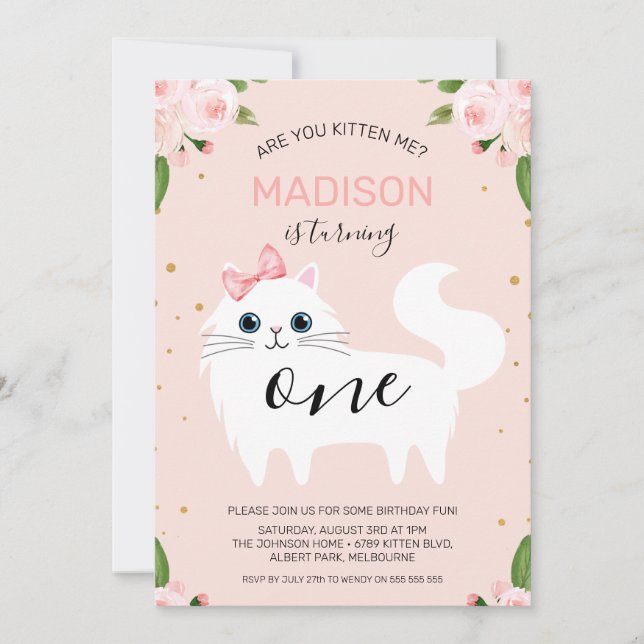 Gatito Blanco Eres Tu Invitación De Cumpleaños (Anverso)