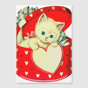 Gatito Blanco Vintage de San Valentín en Caja de C