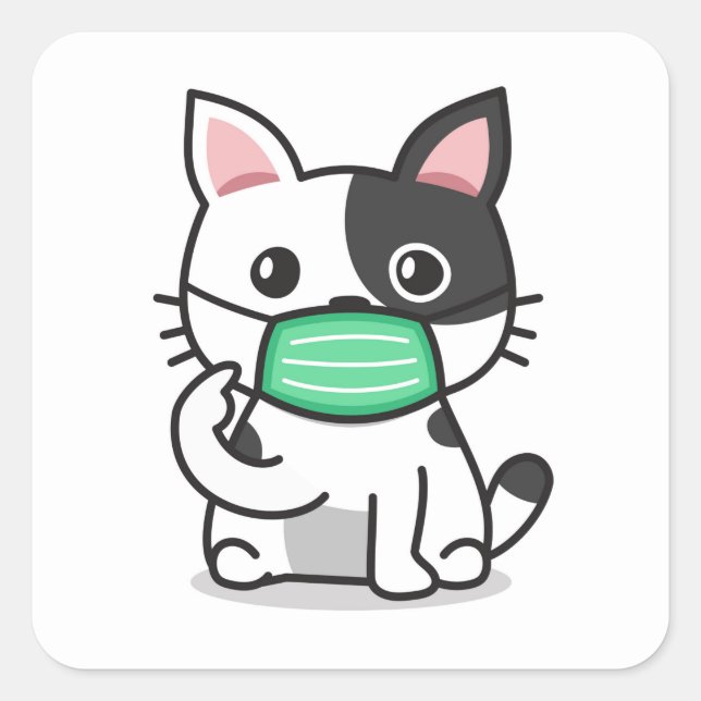 Gatito blanco y negro con máscara Pegatinas cuadra (Anverso)