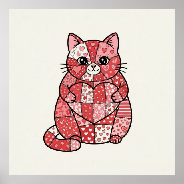 Gatito caprichoso de patchwork sosteniendo arte de (Frente)