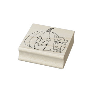 Gatito con calabaza sonriente Sello de caucho Hall