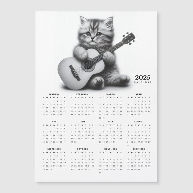 Gatito con calendario magnético de guitarra acústi (Anverso)