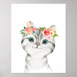 Gatito con flores acuáticas Imprimir arte