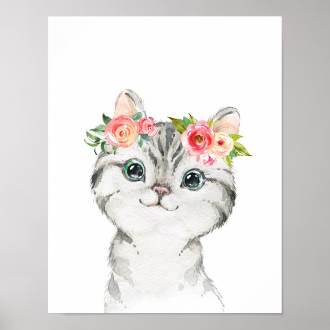 Gatito con flores acuáticas Imprimir arte (Frente)