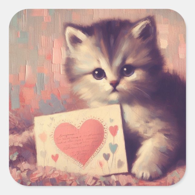 Gatito con Pegatina de pintura de San Valentín (Anverso)