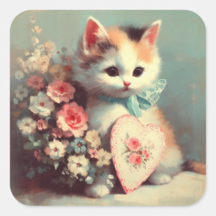 Gatito con Pegatina de pintura de San Valentín