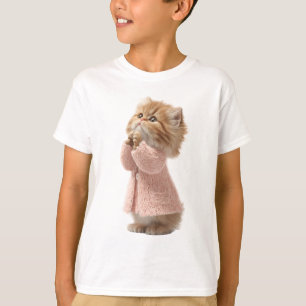 Gatito con suéter rosa esponjoso para niños