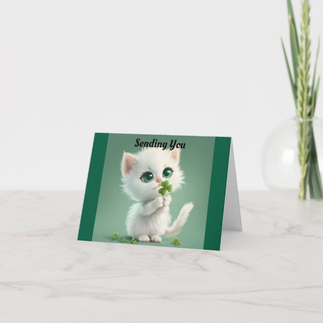 Gatito Con Tarjeta De Saludo De Shamrock (Anverso)