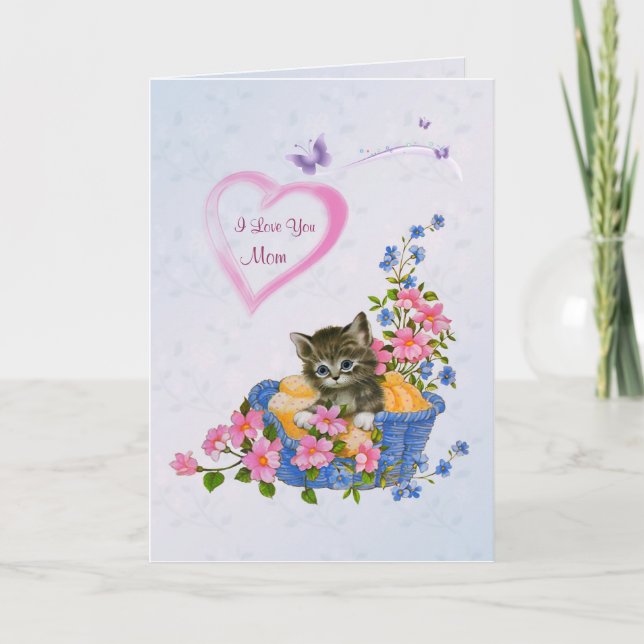 Gatito, corazón - tarjeta del día de madre (Anverso)