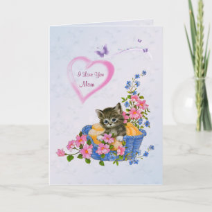 Gatito, corazón - tarjeta del día de madre