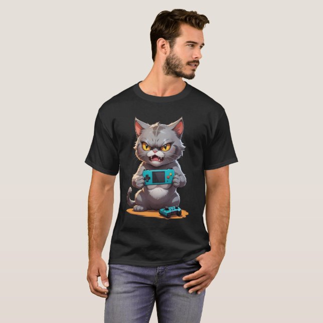 gatito de gamer enojado lindo camiseta de gato eno (Anverso completo)