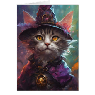 Gatito de Halloween de otoño con traje de bruja