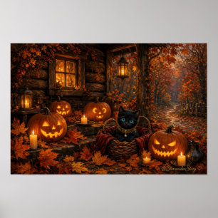 Gatito de Halloween en la cesta de calabaza Arte d