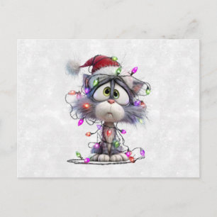 Gatito de Navidad enredado en Luces
