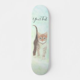 Gatito De Pestañas Con Skateboard De Texto