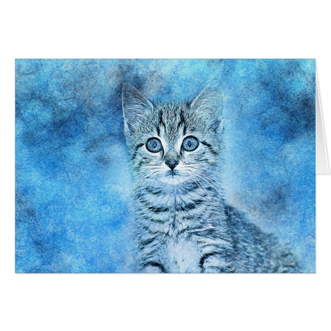 Gatito de Tabby Azul | Resumen | Acuarela (Anverso (Horizontal))