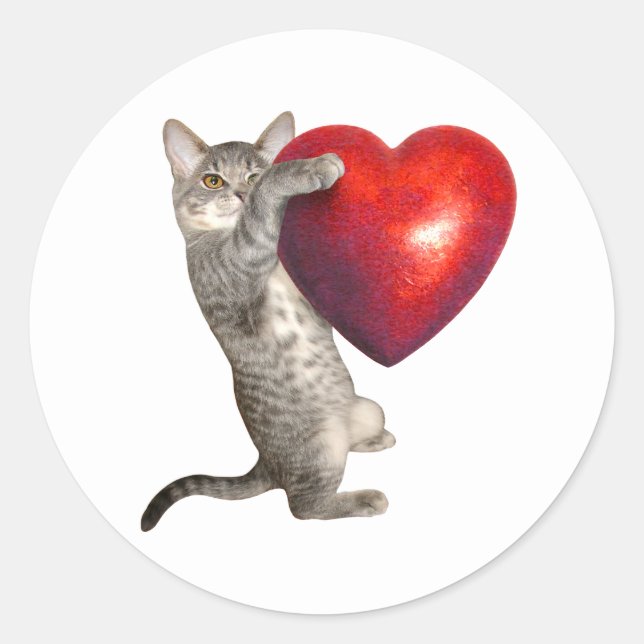 Gatito de Tabby con gran Pegatina de corazón rojo (Anverso)