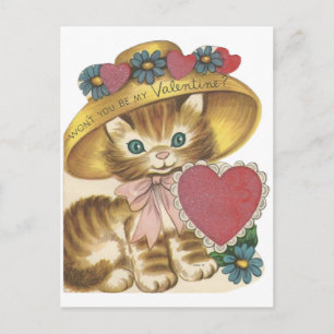 Gatito del vintage en tarjeta del día de San