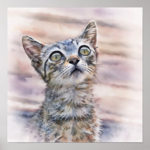 Gatito dulce buscando el arte del estilo acuarela