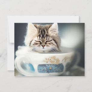Gatito durmiendo en una taza de té - postal para g