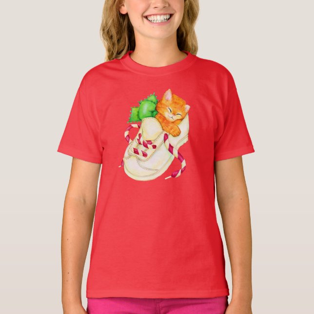 Gatito durmiente en camiseta de Navidades de zapat (Anverso)
