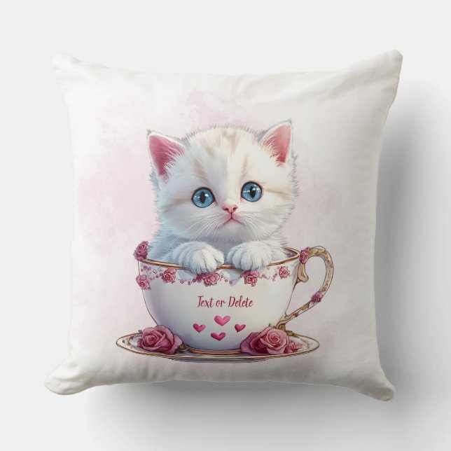 Gatito en el Cojín decorativo de las flores rosas  (Anverso)