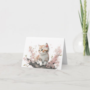 Gatito En Flores Rosa Acuarela