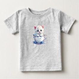 Gatito en la Copa Flores Azules Camiseta bebé