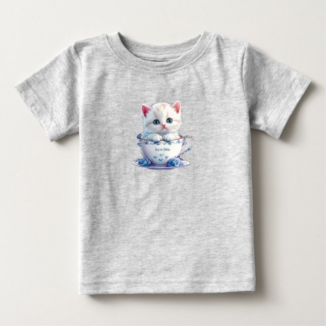 Gatito en la Copa Flores Azules Camiseta bebé (Anverso)