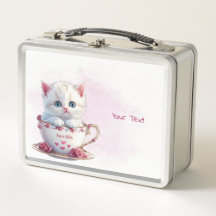 Gatito en la copa Flores rosas caja de almuerzo Me