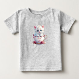 Gatito en la Copa Flores rosas Camiseta bebé