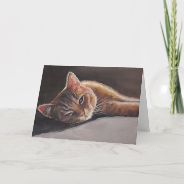 Gatito en la tarjeta de felicitación del arte del (Anverso)