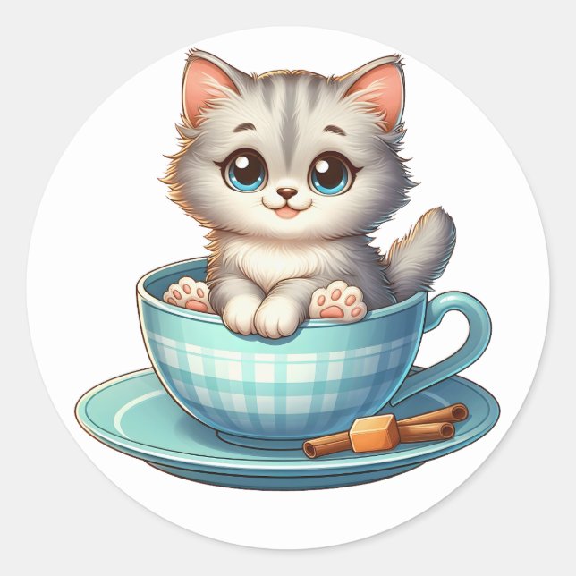 Gatito en Pegatinas de la taza de té (Anverso)