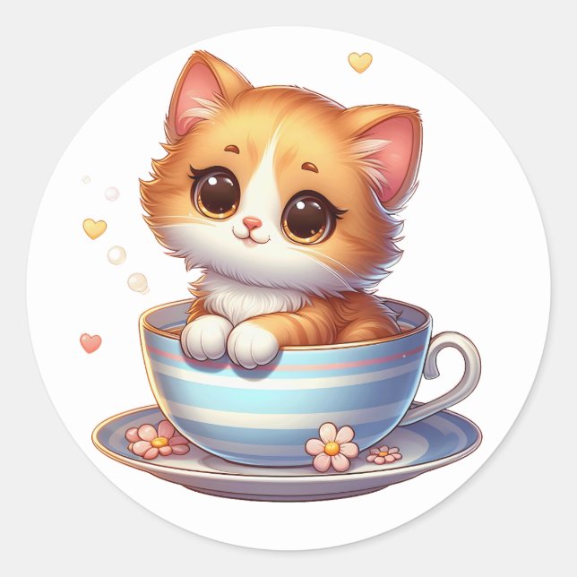 Gatito en Pegatinas de la taza de té (Anverso)