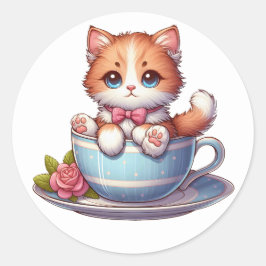 Gatito en Pegatinas de la taza de té