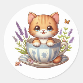 Gatito en Pegatinas de la taza de té