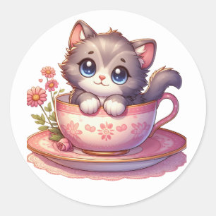 Gatito en Pegatinas de la taza de té