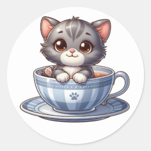 Gatito en Pegatinas de la taza de té