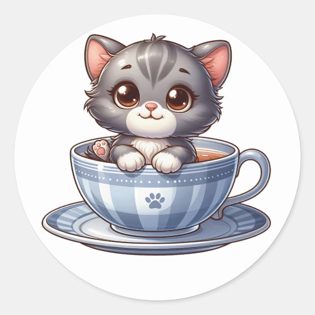 Gatito en Pegatinas de la taza de té (Anverso)