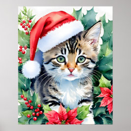 Gatito En Santa Hat Navidades Arte Acuático