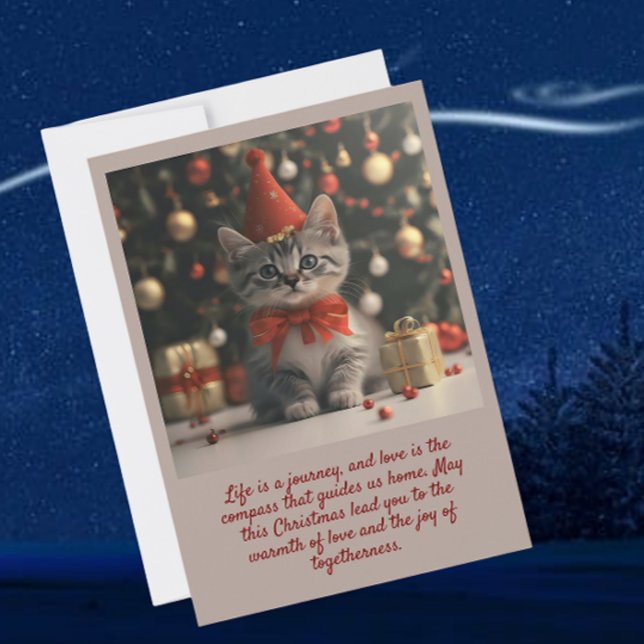Gatito en tarjeta de vacaciones plana de Navidades (Subido por el creador)