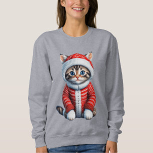 Gatito en un suéter de Navidades rojos y blancos