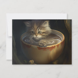 Gatito en una taza de té amarilla - postal para ga