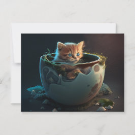 Gatito en una taza de té lechosa - postal para gat