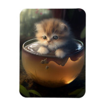 Gatito en una taza de té naranja Imán flexible