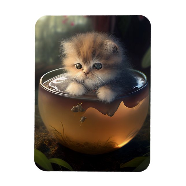 Gatito en una taza de té naranja Imán flexible (Vertical)