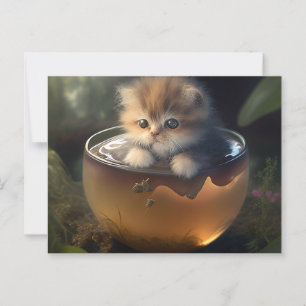 Gatito en una taza de té naranja - Postales para g
